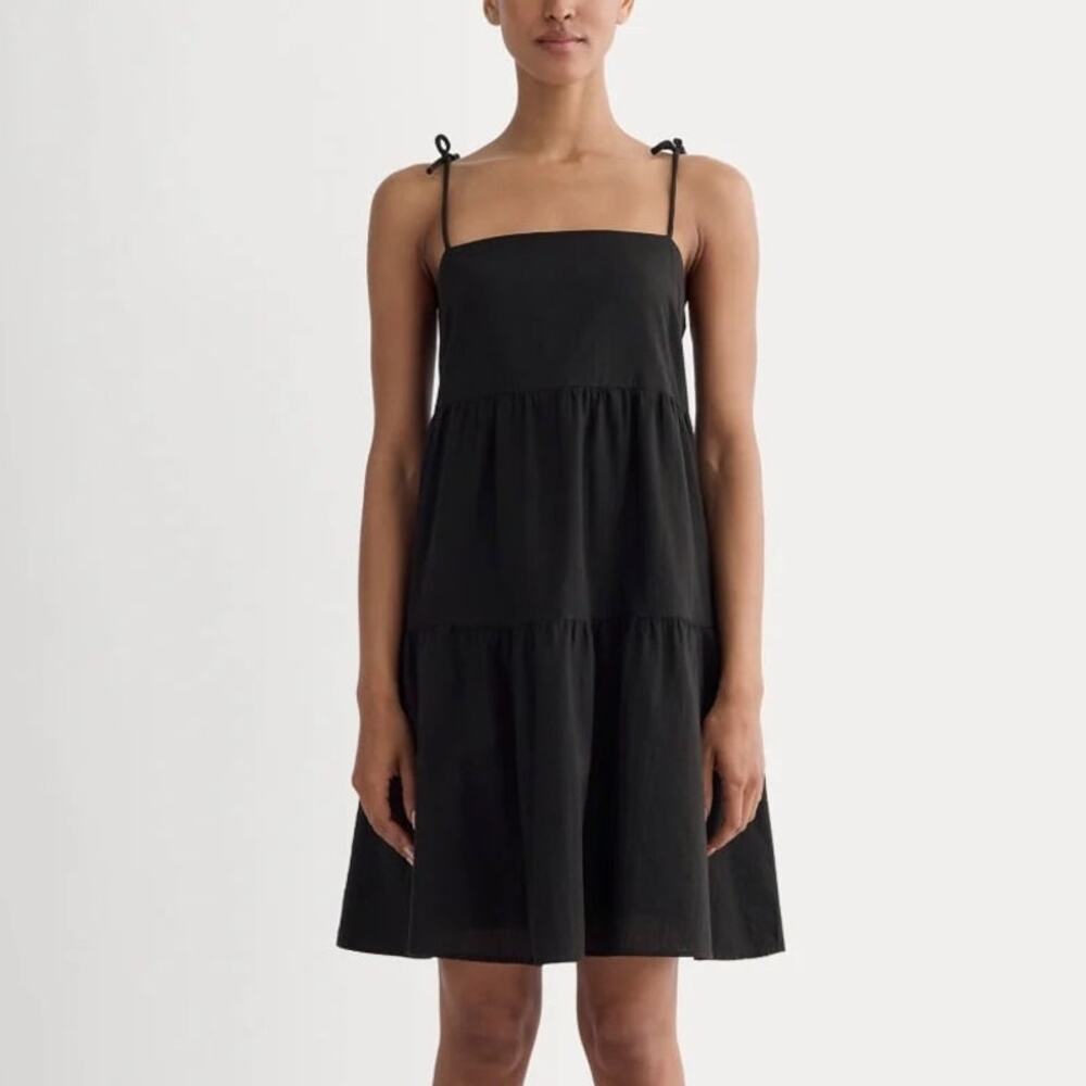 Everlane The Gauze 100% Organic Cotton Mini Tiered Dress Black Size XXS NWT